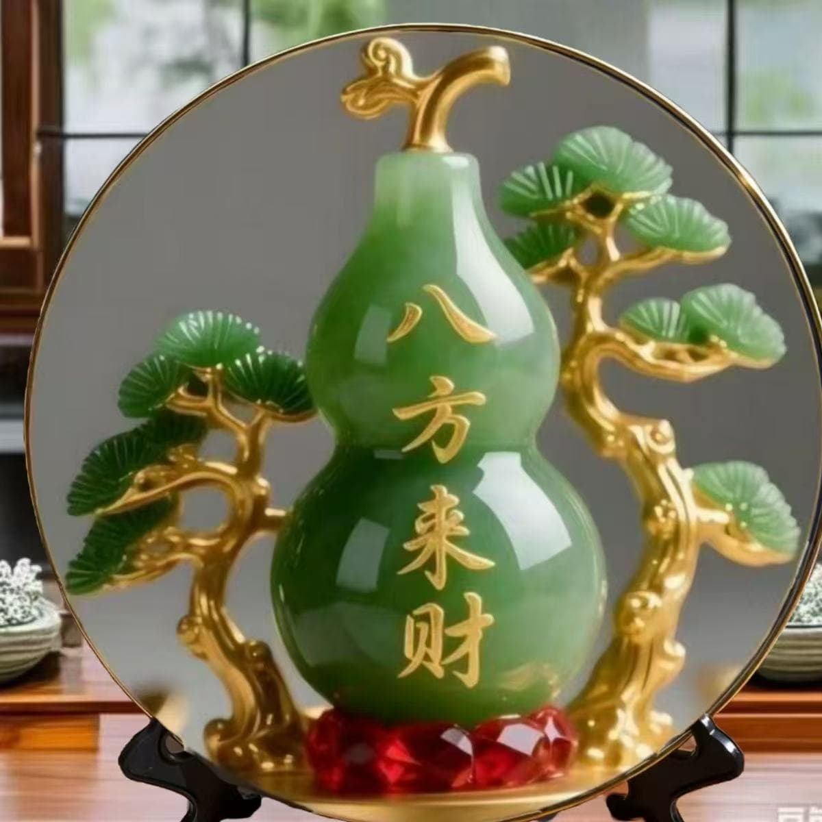 Eight-direction wealth jade painting photo frame prosperity ornament for home fortune-enhancing desktop display entryway decor wholesale