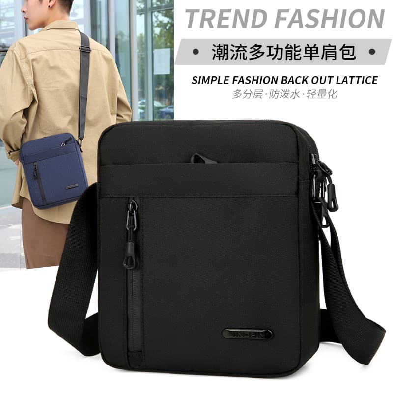 Large Capacity Men's Sports Casual Shoulder Bag Multi-Zipper Commuter Crossbody Bag Urban Minimalist Nylon Wear-Resistant Bag