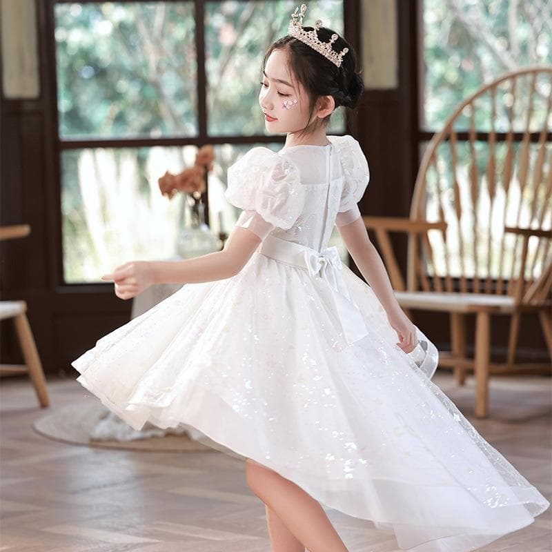 Girls Summer Dress 2025 European and American New Style Flower Girl Princess Dress School Performance Puff Sleeve
