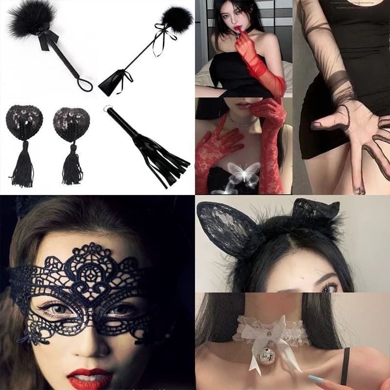 Straw Girl Sexy Lingerie Lace Nipples Hollow Eye Mask Traction Rope Jewelry Matching Accessories Feather Shoot Collection