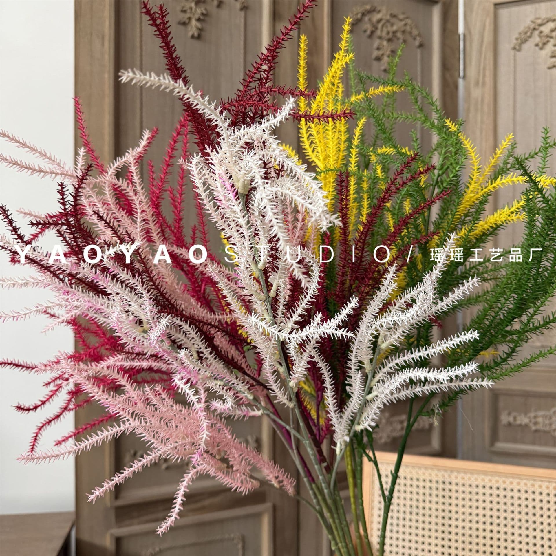Multi-head Artificial Rush Grass Fake Flowers Wedding Road Guide Landscaping Foliage Reed Grass Hanging Ceiling Fake Flowers