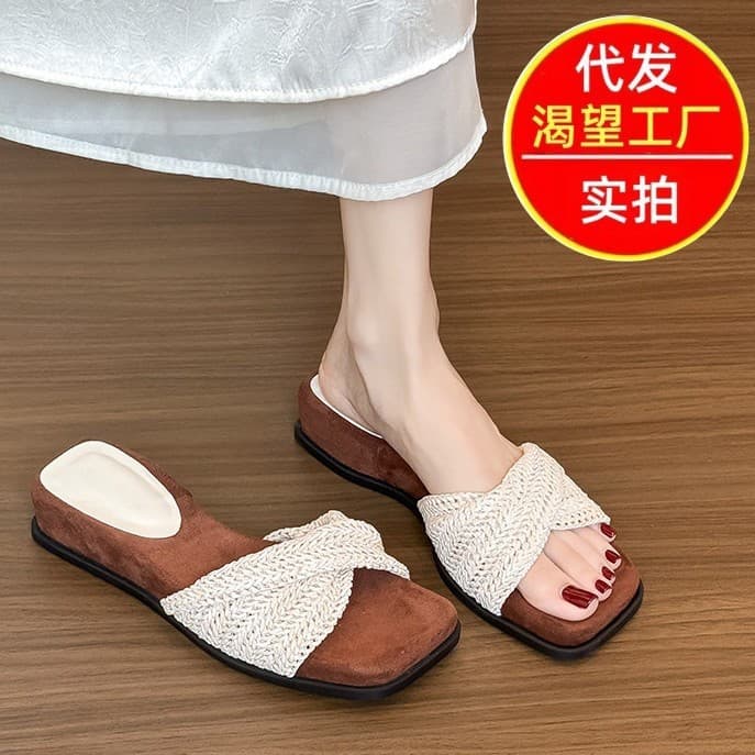 Popular Woven Shallow Wedge Sandals for Women, Summer 2026 New French Style, Stunningly Beautiful, Gentle and Stylish Beach Slippers