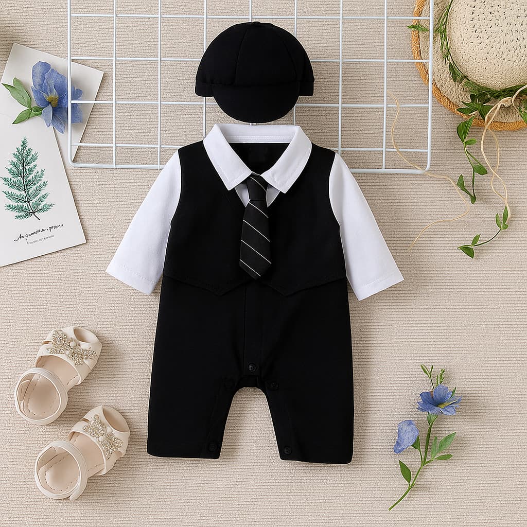 Baby Birthday Party Dress Autumn Newborn Faux Two-Piece Suit Romper Infant Photo Gentleman Crawling Outfit