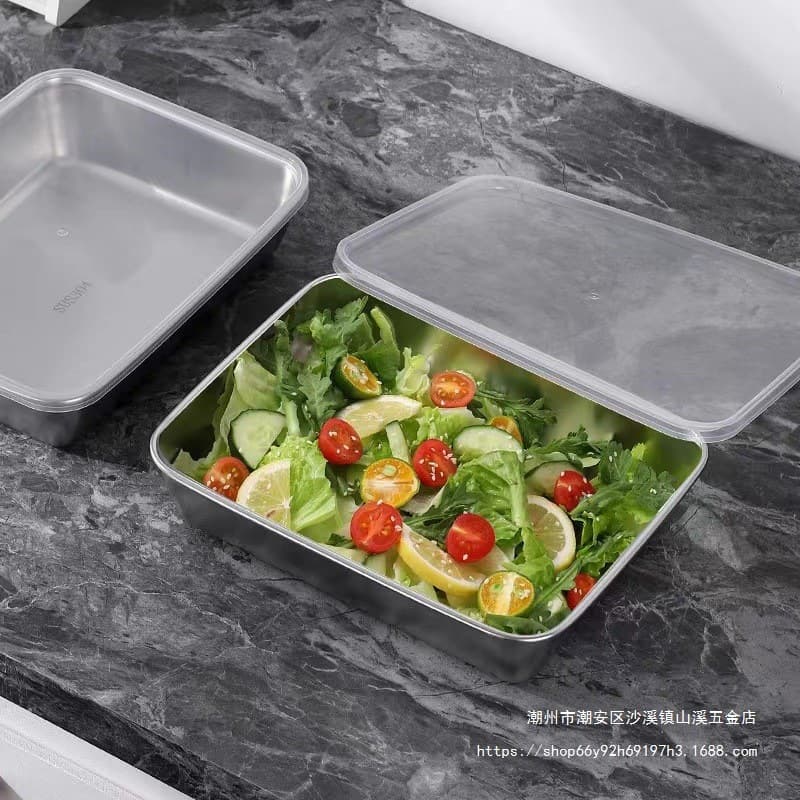 Steaming tray, vegetable plate, square plate, stainless steel food-grade towel multi-purpose rectangular thickened plate, cold dish tray.