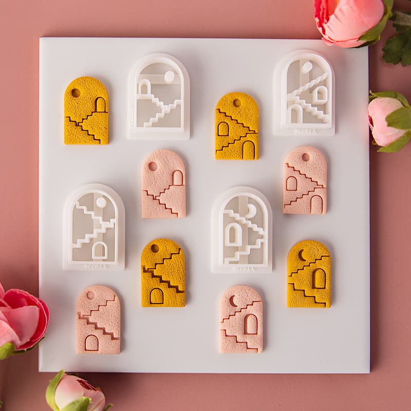 Bohemian series soft clay earrings clay mold moon sun line abstract pattern pendant cutting tool