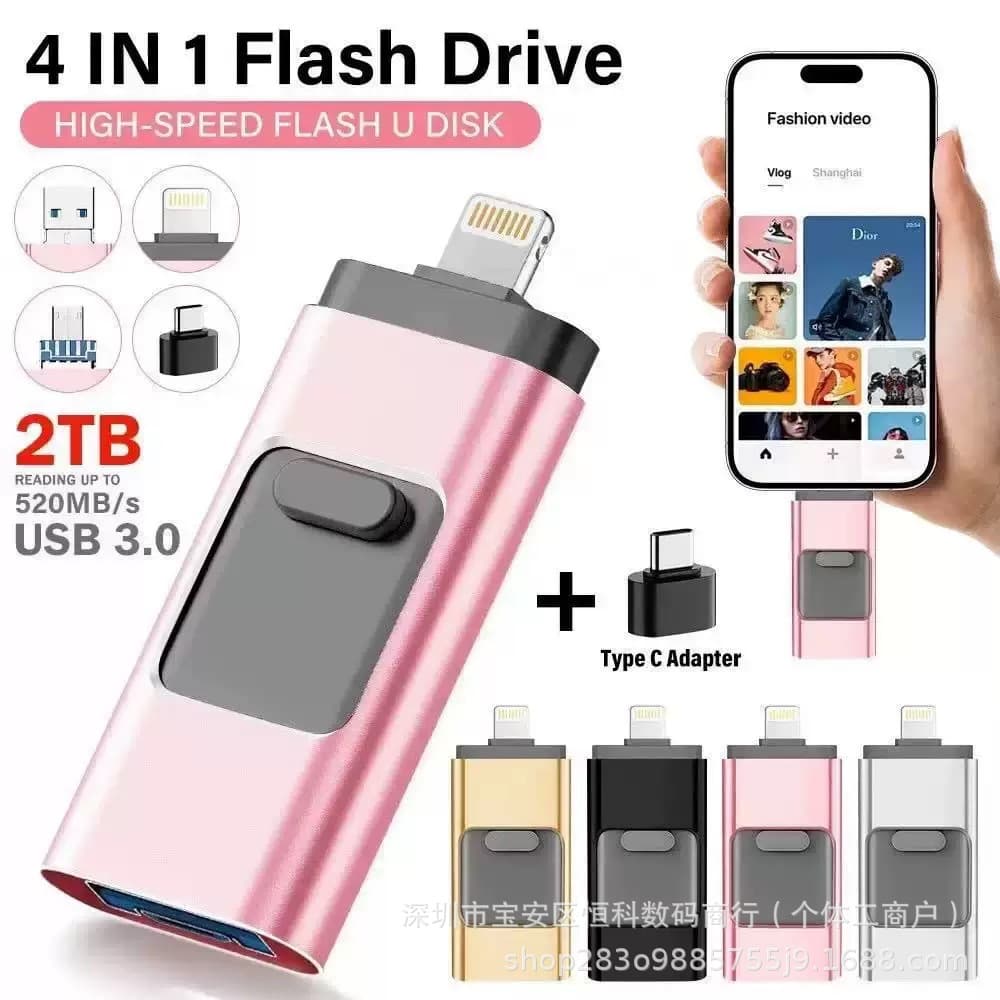 Wholesale Phone USB Flash Drive for Apple Android OTG 3-in-1 Push-Pull Creative Metal USB Drive with LOGO Engraving
