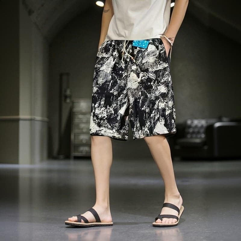 Summer Cotton Linen Men's Beach Floral Print Casual Home Thin 5-Point Shorts Travel Board Shorts Cross-Border Shorts for Men