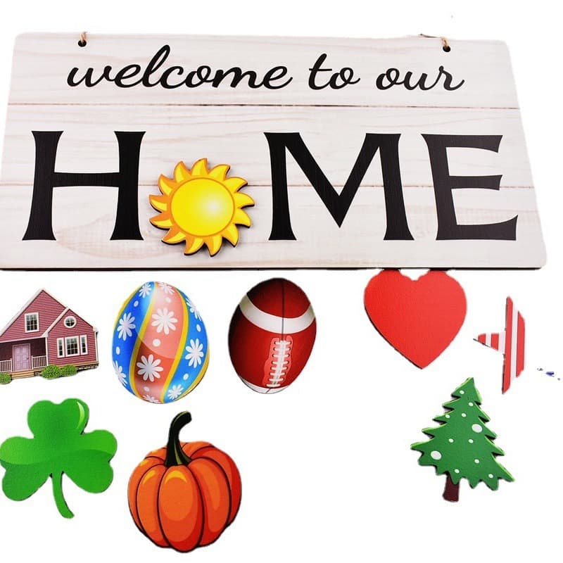 Cross-border Welcome to Our Home Wooden Door Sign Easter Porch Home Decoration Wooden Hanging Ornament