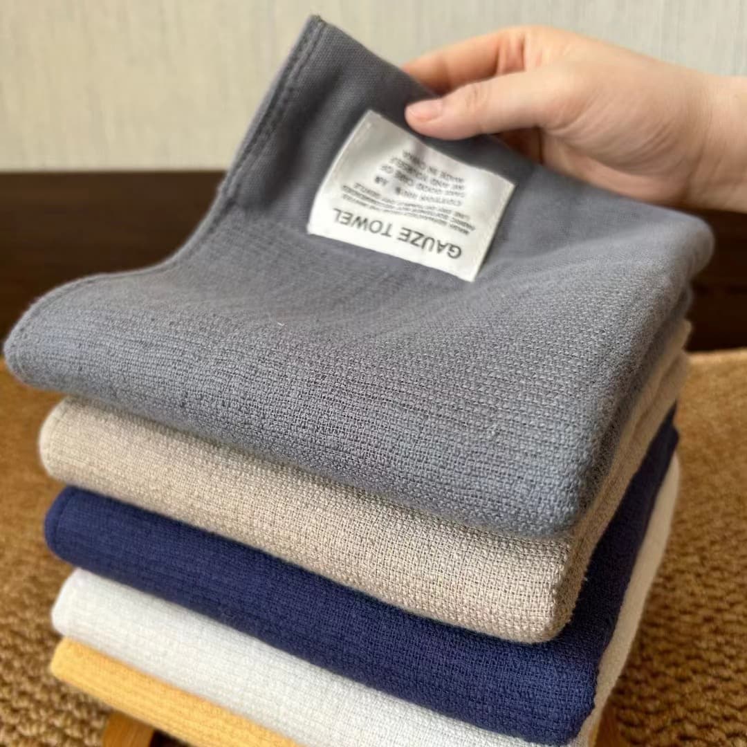 New gauze fabric labeled bath towel, export with logo ordering, plain color towel bath towel set
