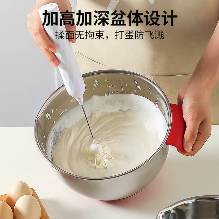 Stainless Steel Food-Grade Mixing Bowl with Scale Handle, Baking Tool for Kneading Dough and Whisking Eggs