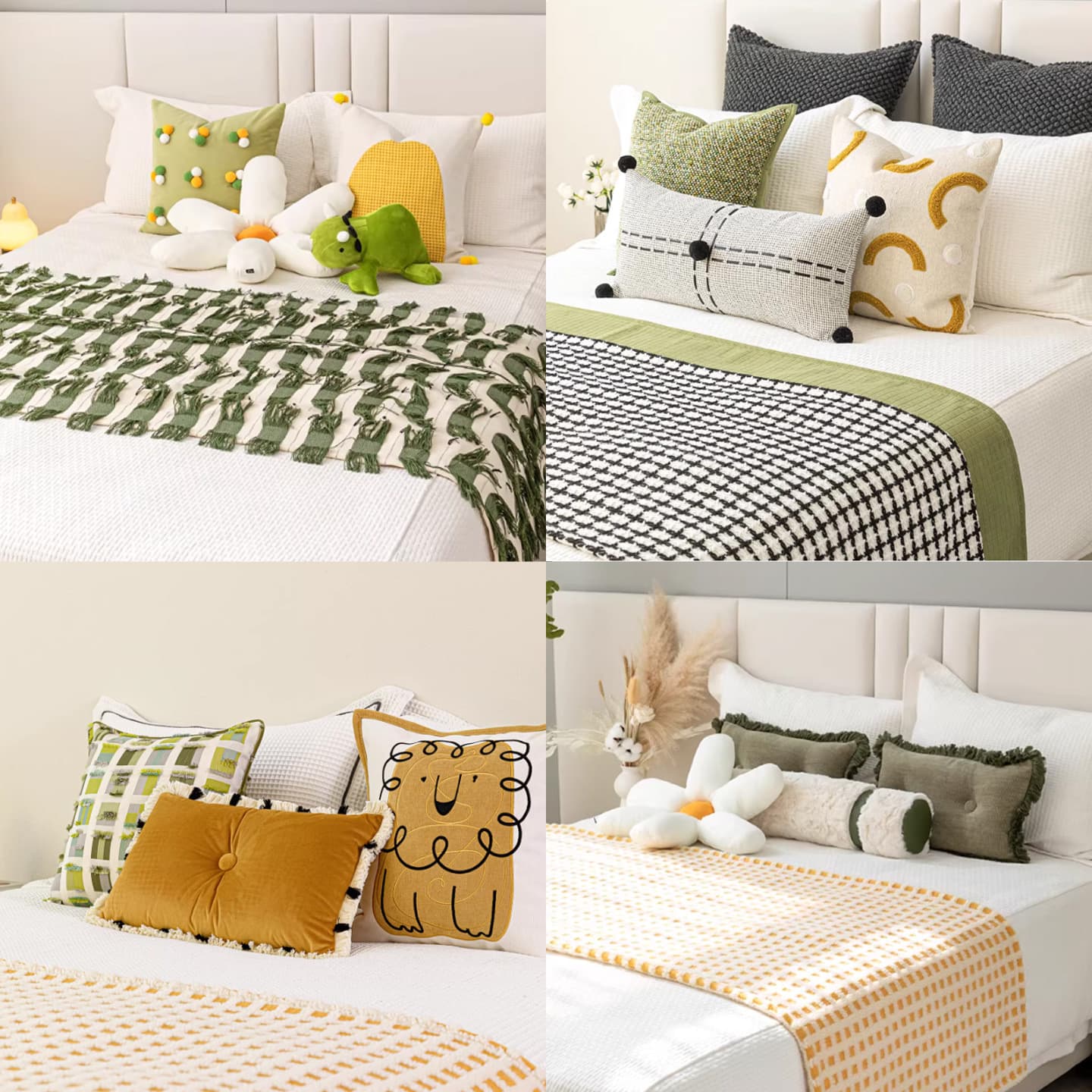 Modern simple model room children's room green bedding multi-piece set hotel B&B bed flag pillow and blanket combination