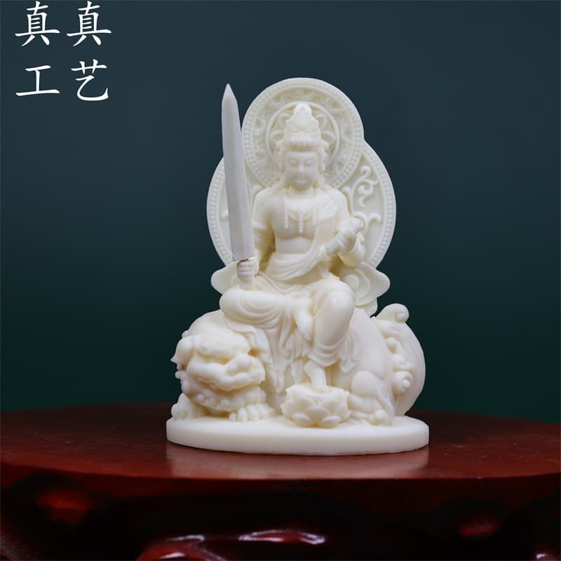Ivory Nut Manjushri and Samantabhadra Bodhisattva Ornament Home Living Room Car Decoration Craft Mammoth Ivory Collectible