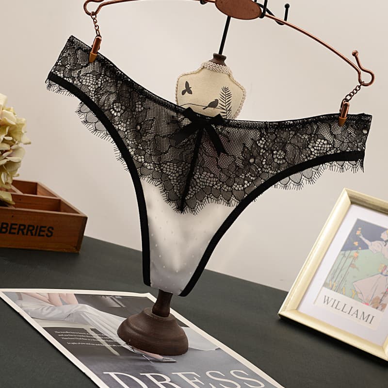 【2222】European and American Sexy Hollow-Out Lace Girls' Underwear, Skin-Friendly Cotton Gusset Slit Thong, Cotton Gusset Pure Cotton Gusset