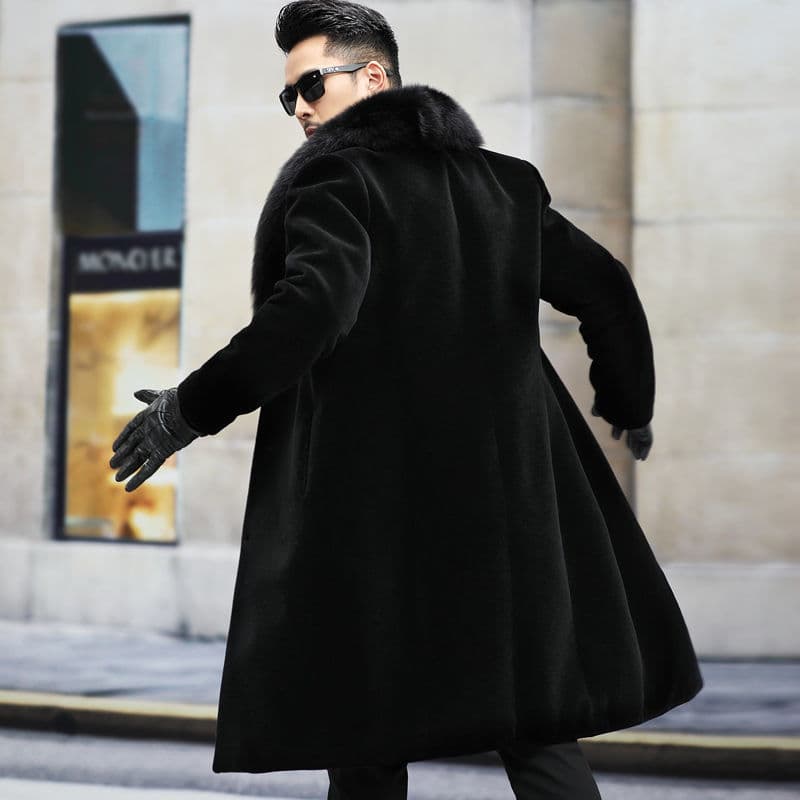 New Haining Imitation Mink Fur Coat Cotton Padded Thickened Winter Imitation Fur Mink Velvet Mid-Long Men's Imitation Mink Coat