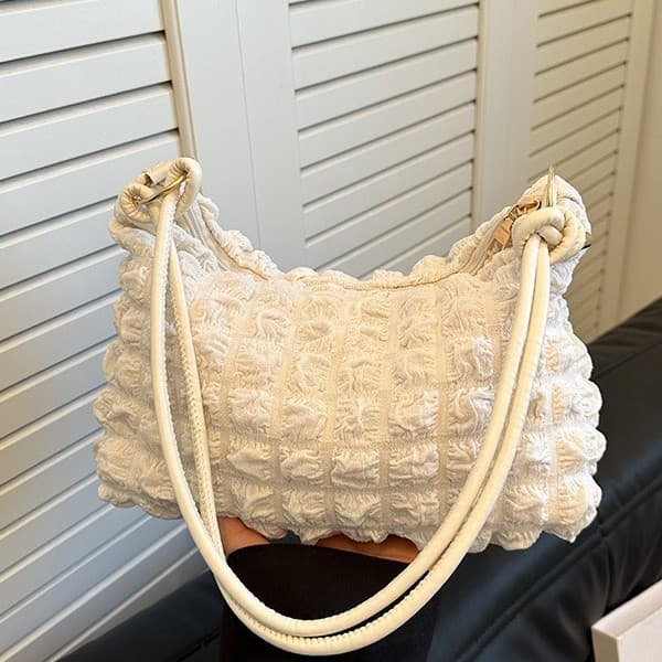 Bubble Embroidery Thread Simple and Elegant Pleated Underarm Bag for Women 2024 New Trendy Shoulder Handbag Puff Cloud Bag