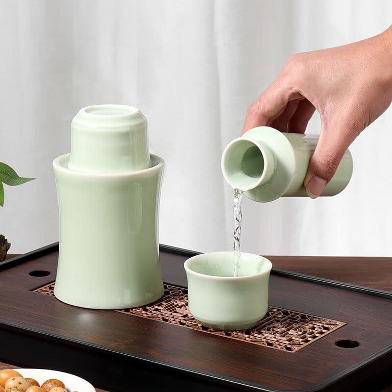 Ceramic wine warmer set for white liquor cups and yellow rice wine.