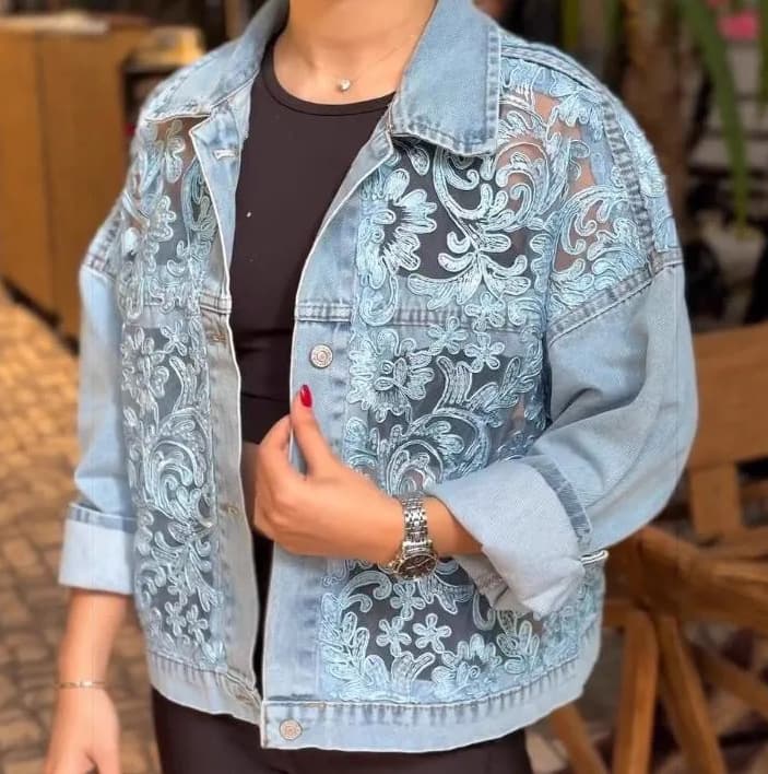 2026 New European and American Loose Lace Patchwork Short Denim Jacket, Amazon Best Seller
