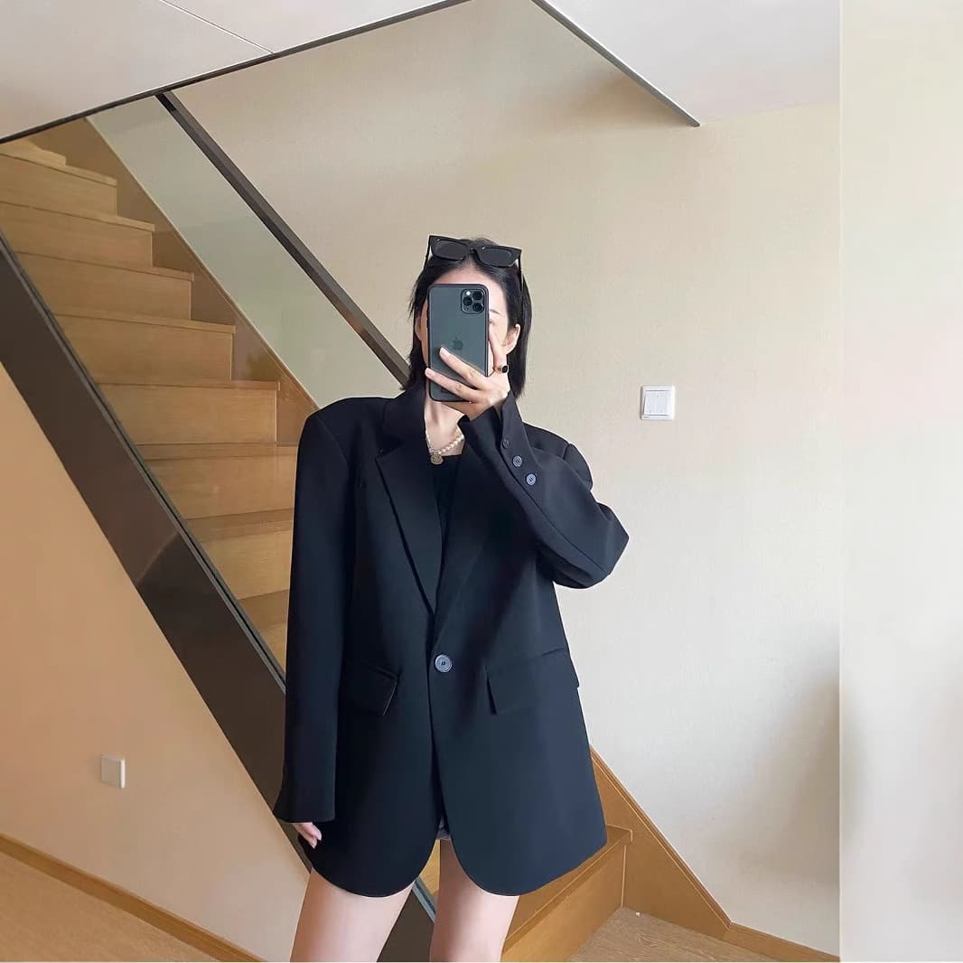 Women's Niche Design Korean Style One-Button Suit Jacket - Loose Casual Slimming Top for Spring and Autumn