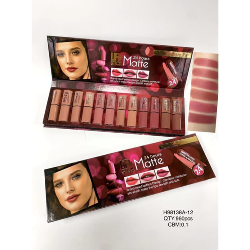 HUDA Beauty Lipstick Gift Set, 12 Shades, Long-lasting, Waterproof, Color-enhancing, Non-stick Lipstick