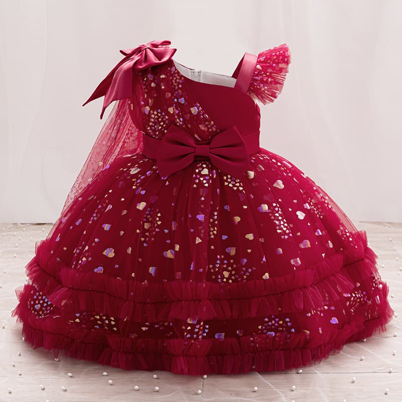 New Girls Birthday Dinner Stage Performance Tulle Printed Bow Princess Tutu Dress Wholesale