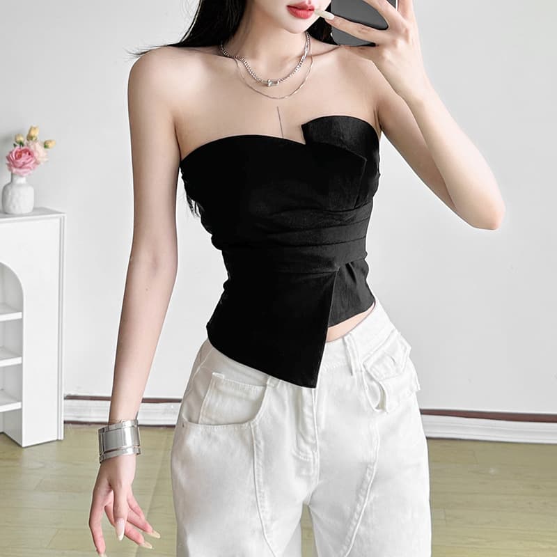 Cross-border European and American Style 2025 Summer New Women's Pure Desire Irregular Hot Girl Short Crop Top Tube Top