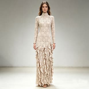 Elegant Banquet Evening Dress 2026 New Fashion High Neck Ruffled Mesh Knit Long Dress