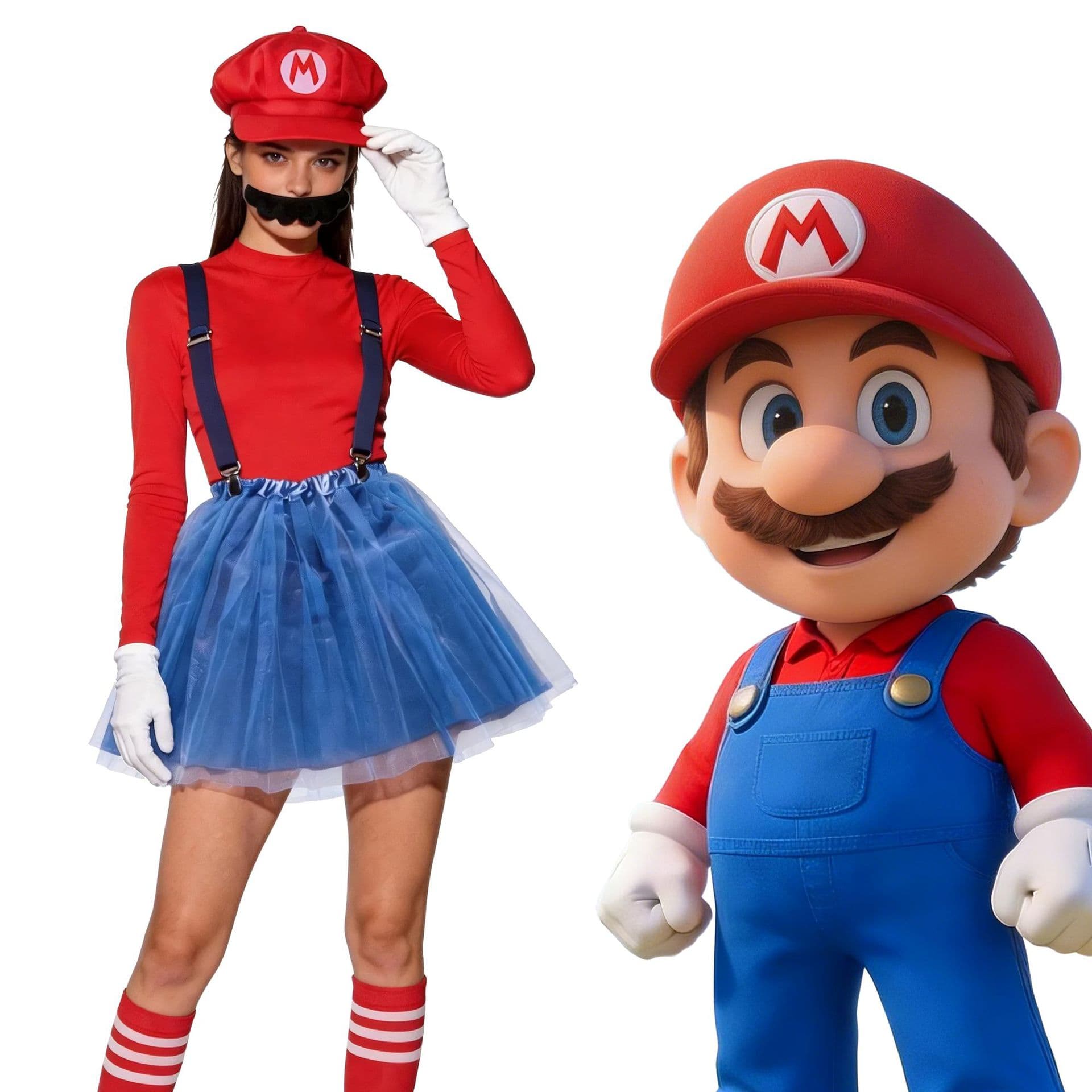 Miner Letter Octagonal Hat Multi-Color Suspenders Mesh Skirt Set