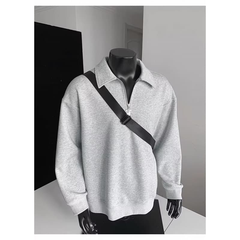 American-Style Half-Zip Design Mamba Cotton Sweatshirt Men Spring Autumn Turn-Down Collar Polo Jacket Streetwear Loose Long-Sleeve Top