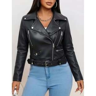 2026 New European and American Style Short Motorcycle Leather Jacket for Women Slim Fit Turn-down Collar PU Leather Jacket Coat Fashion