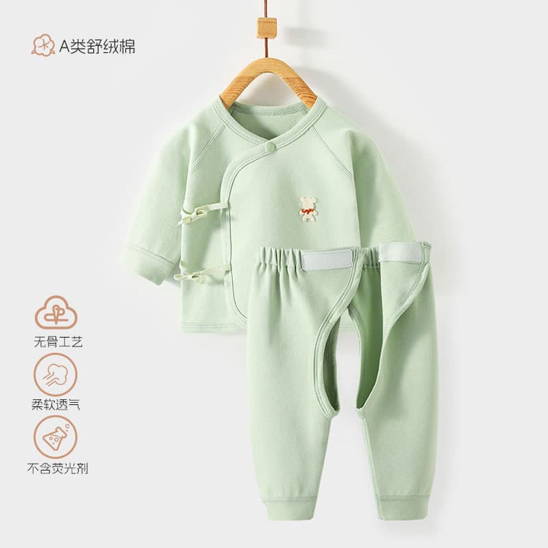 Newborn Baby Monk Style Bodysuit Set - Velvet Cotton, Open Front, Spring & Autumn, Seamless Base Layer