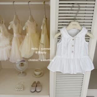 【Le En Baby】French White Tea! 2026 Girls Summer French White Ruffle Sleeveless Dress