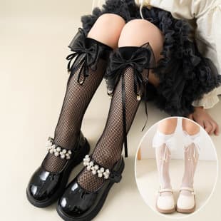 Girls Socks Cross-border Kids Mid-calf Socks Spring Summer Mesh Breathable Korean Style Bow Baby Princess Socks 2024 New