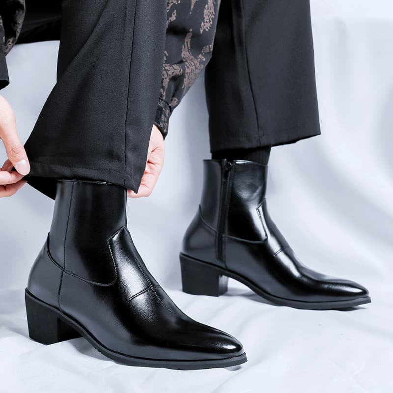 Men's Chelsea Boots with Inner Height Increase, Zipper Work Boots, Thick-Soled British Style Trendy Model 66673-R