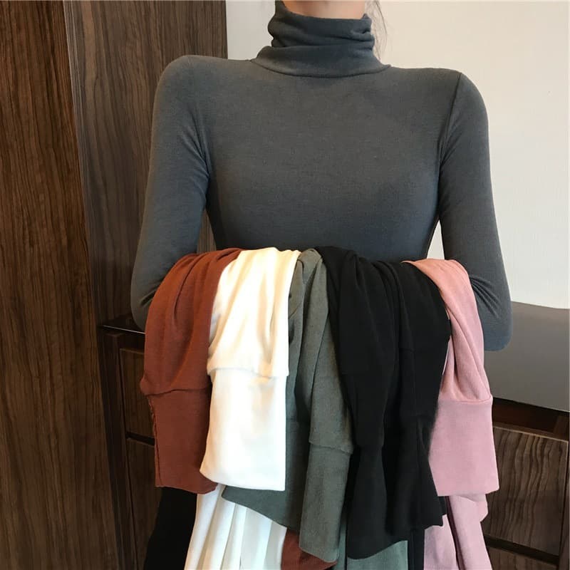 Solid color turtleneck bottoming shirt for women 2026 versatile Korean version Internet celebrity autumn and winter long-sleeved T-shirt women's trendy slim-fitting top