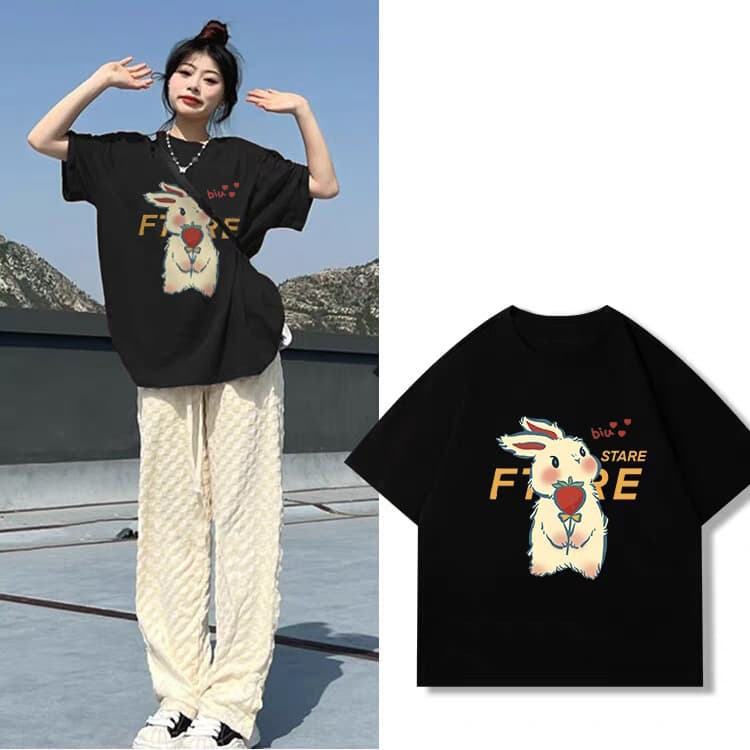 Cotton Short Sleeve T-Shirt for Women 2025 Summer Funny American Style Letter Top Casual Heavyweight Plus Size Women's Clothing