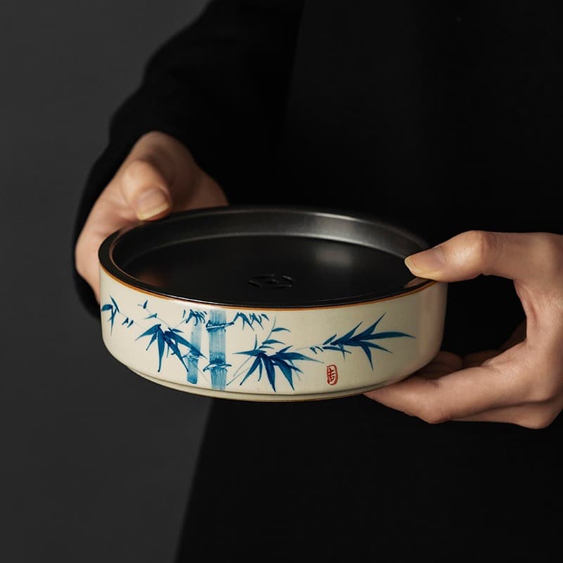 Ru Kiln Hand-Painted Teapot Tray Crackle Maintainable Water Storage Dry Brewing Platform High-End Gongfu Tea Set Accessories Pot Stand Tea Tray Spare Parts