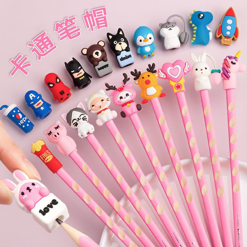 Silicone cute pen cap, anti-fall and wear-resistant pencil case, protective pen tip, extended pen body, easy-to-slip and easy-to-remove pen tip protective case