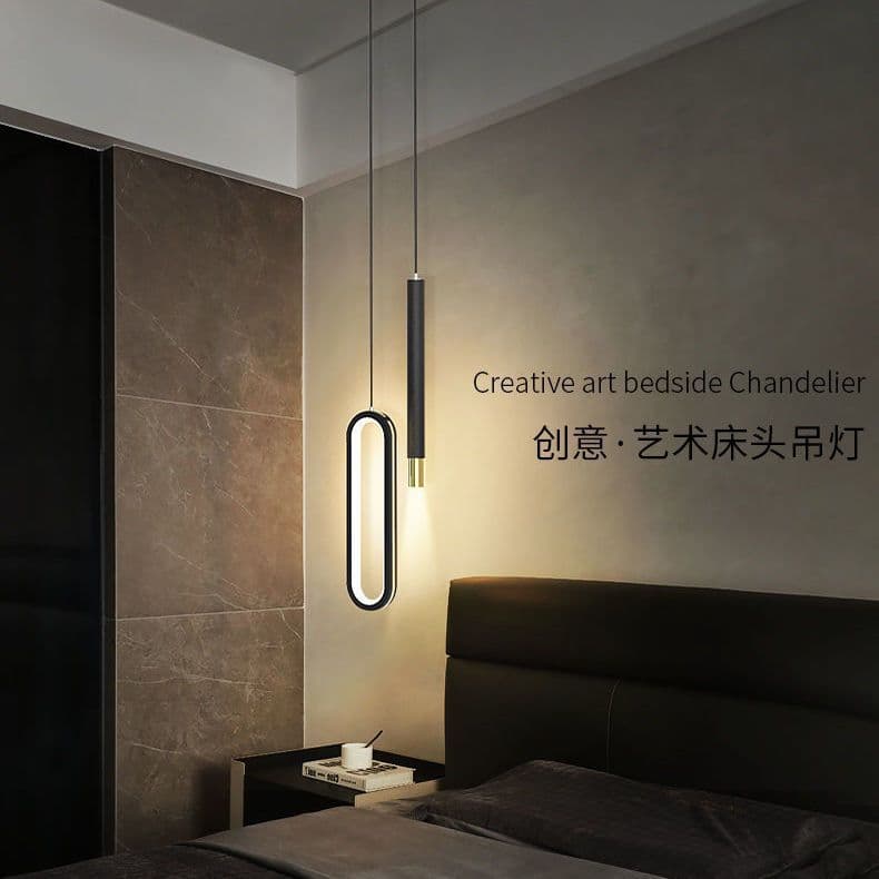 Modern minimalist light luxury style bedside lamp with long cord and spotlight, ambient light, popular Nordic style bedside table pendant lamp
