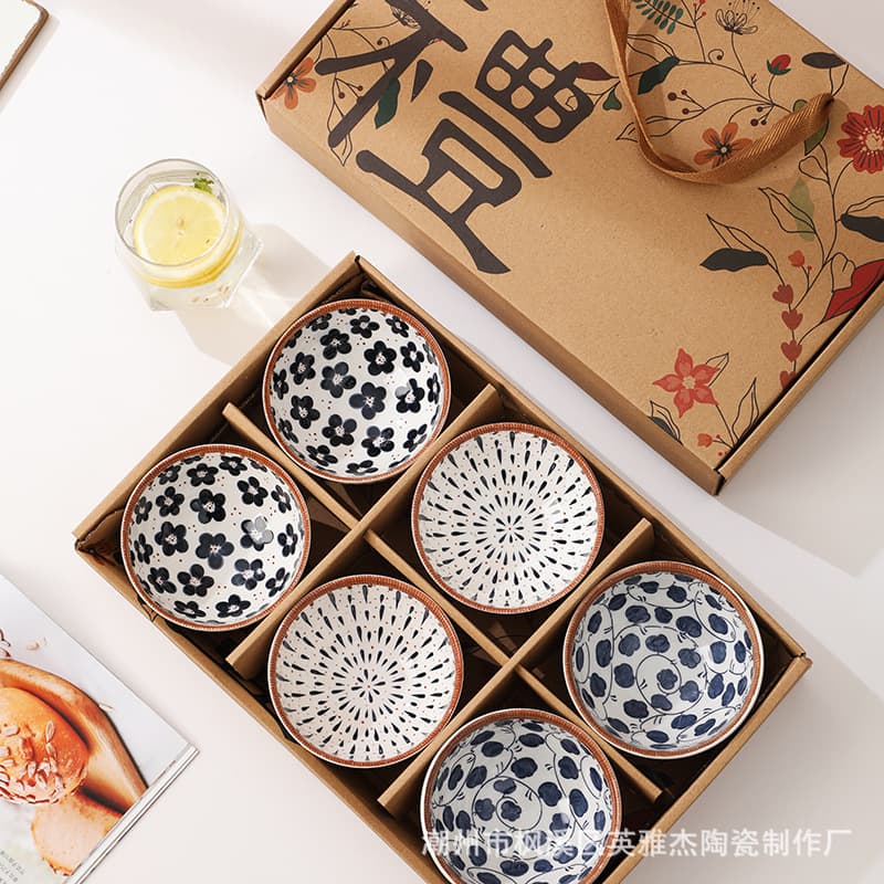 Porcelain Bowl Wholesale Set, Microwave-Safe Ceramic Tableware with Underglaze Pattern, Gift Option