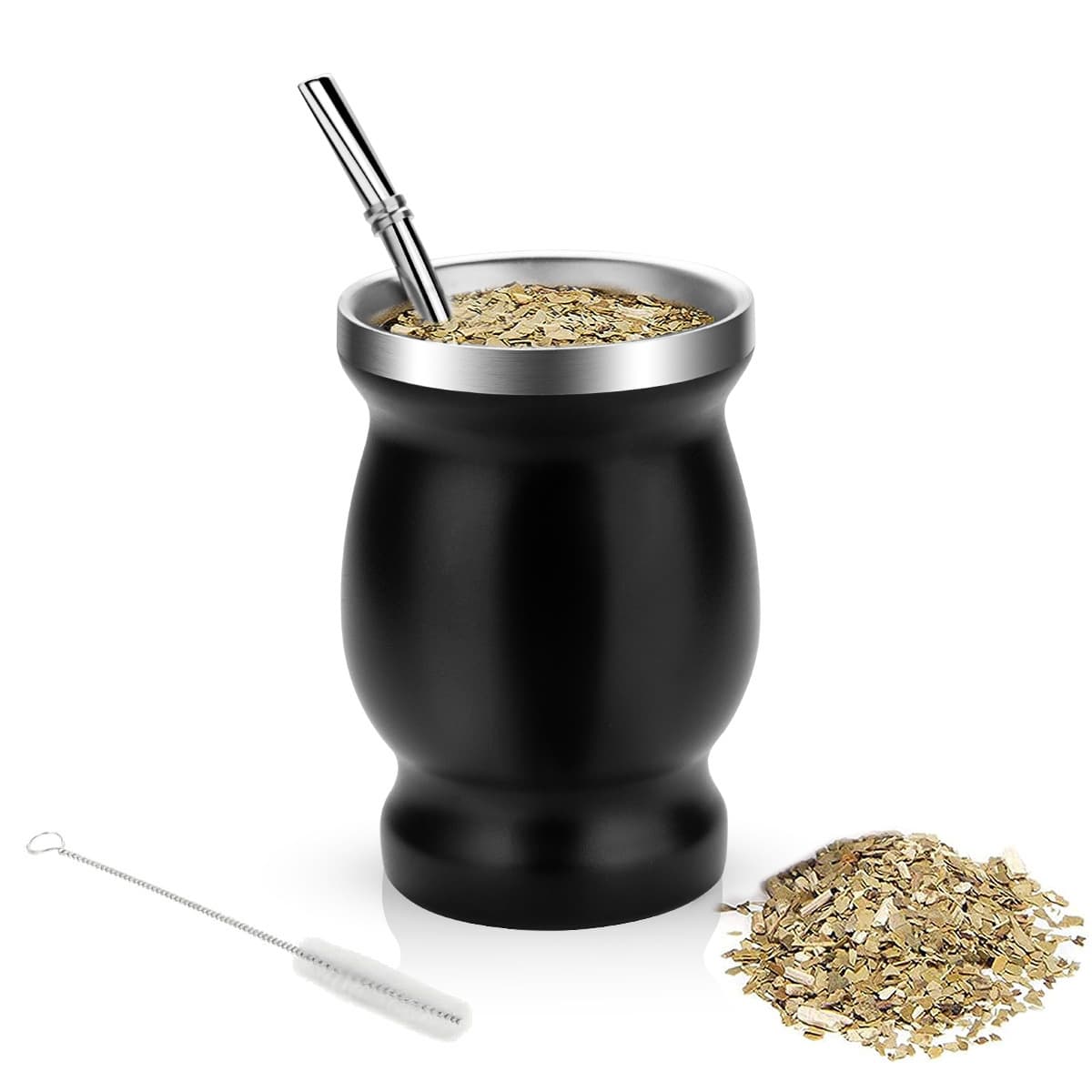 Amazon Stainless Steel 8oz Mate Gourd Cup with Spoon and Brush Yerba Mate Cup