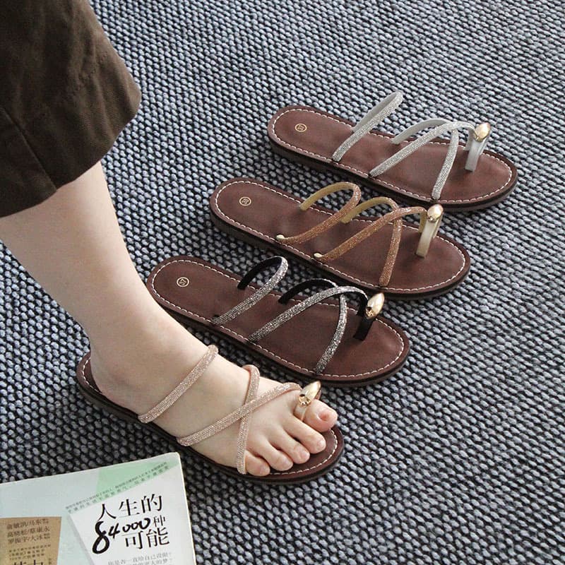 Factory Hot Selling Ladies Slippers, Women's Slippers, Fashionable Rhinestone Toe-Post Slippers