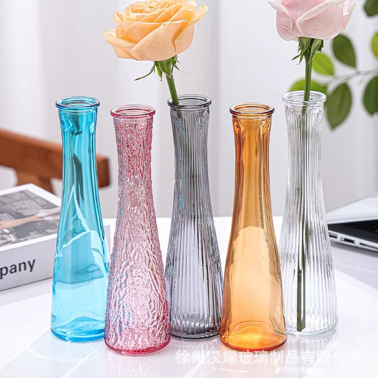 European light luxury colored glass vase glacier pattern high-end rose flower vase ins style living room decoration