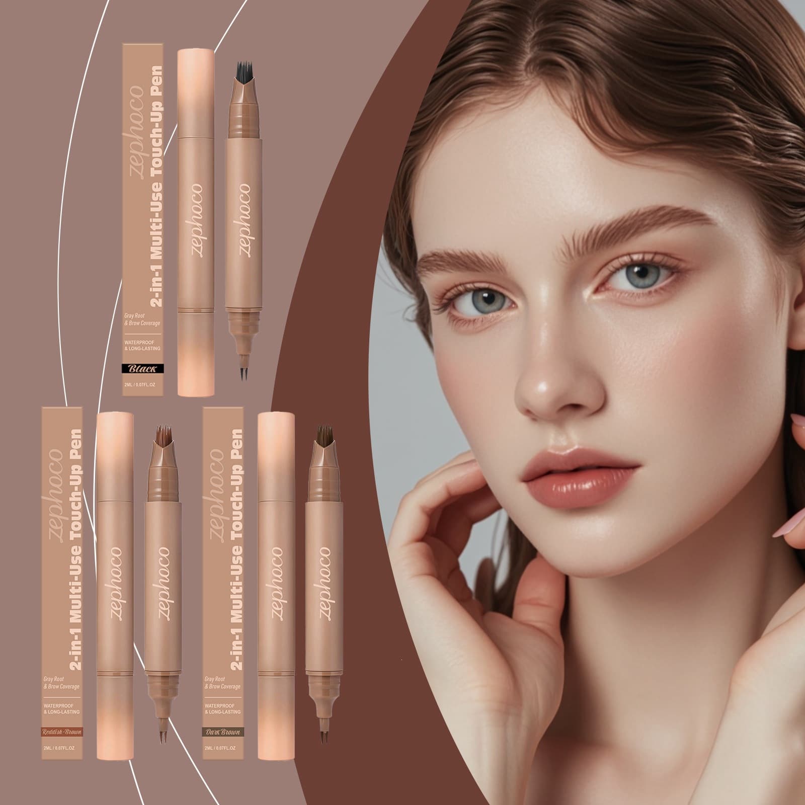 zephoco Dual-Ended Hairline and Eyebrow Pencil 2-in-1, Natural and Smooth, Sculpts 3D Hair Strokes, Long-Lasting, Shapes Eyebrows and Hairline