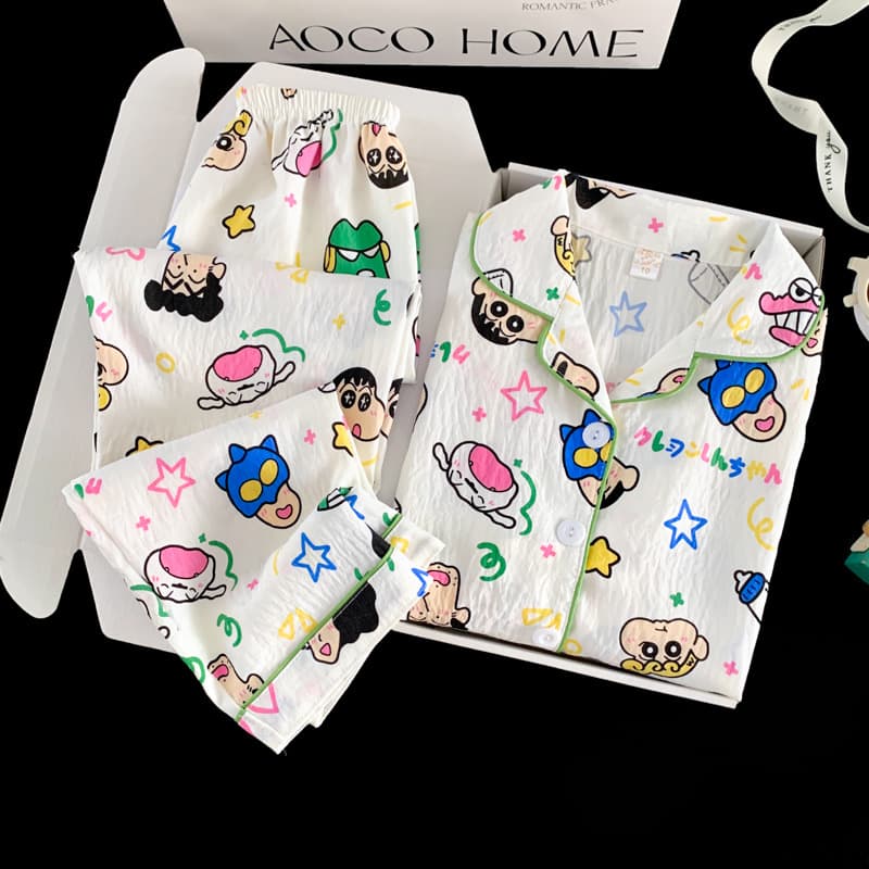 2026 New Girls Pajamas Cloud Cotton Spring Long Sleeve Bestseller Lapel Collar Student Cute Cartoon Homewear Set