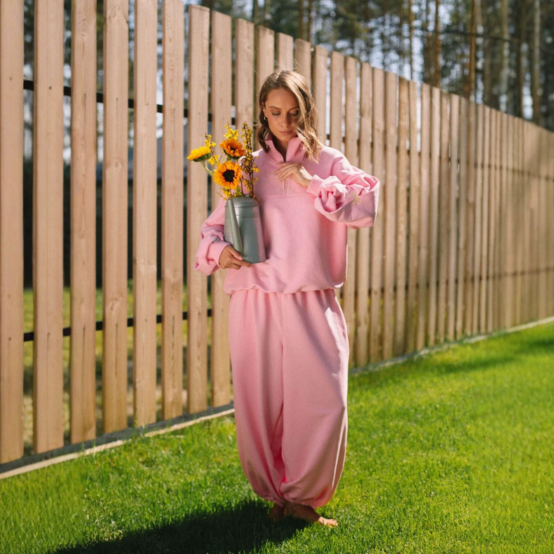 2026 New Gentle Pink Stand Collar Half-Zip Sweatshirt Set for Women, Korean Loose Fit Slimming Casual Sport Two-Piece Set