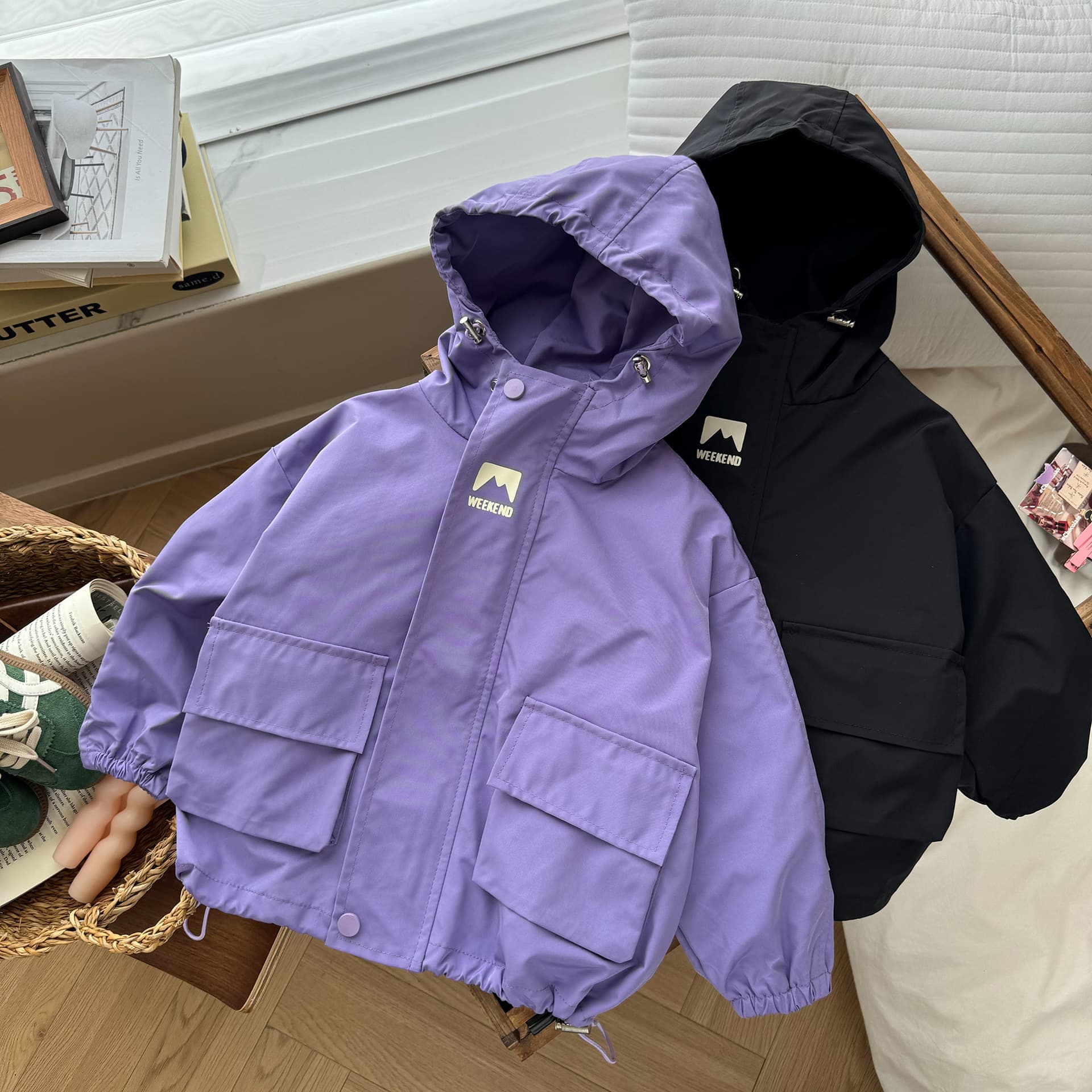 Omiocong Children's Charge Jacket Overcoat for Boys and Girls Going Out Tooling Hooded Jacket Windproof Waterproof Top Trendy