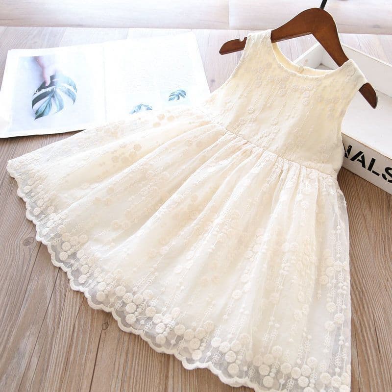 Girls Summer Dress 2025 New Fashion Sleeveless Lace Tulle Skirt Baby Princess Dress