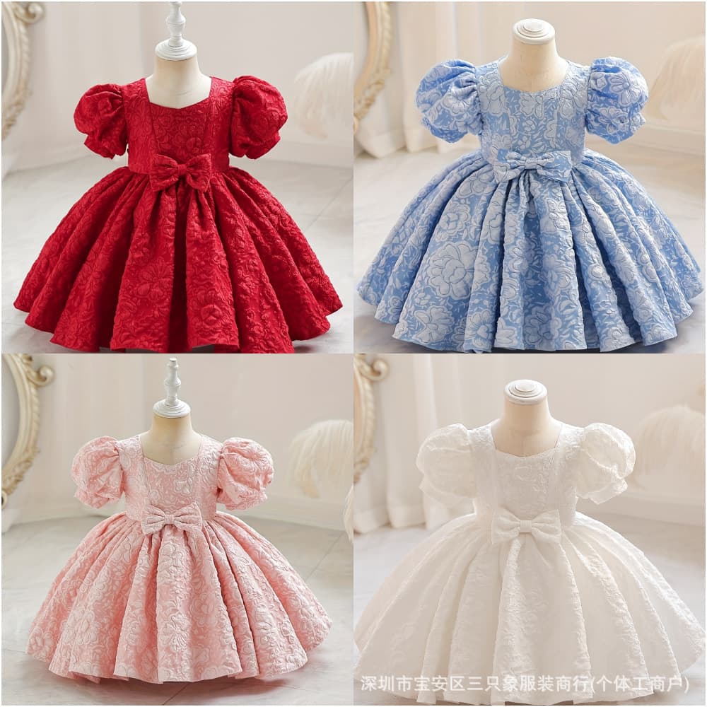 Elegant Girl Bow Princess Dress Pleated Skirt Girls Dress Gown