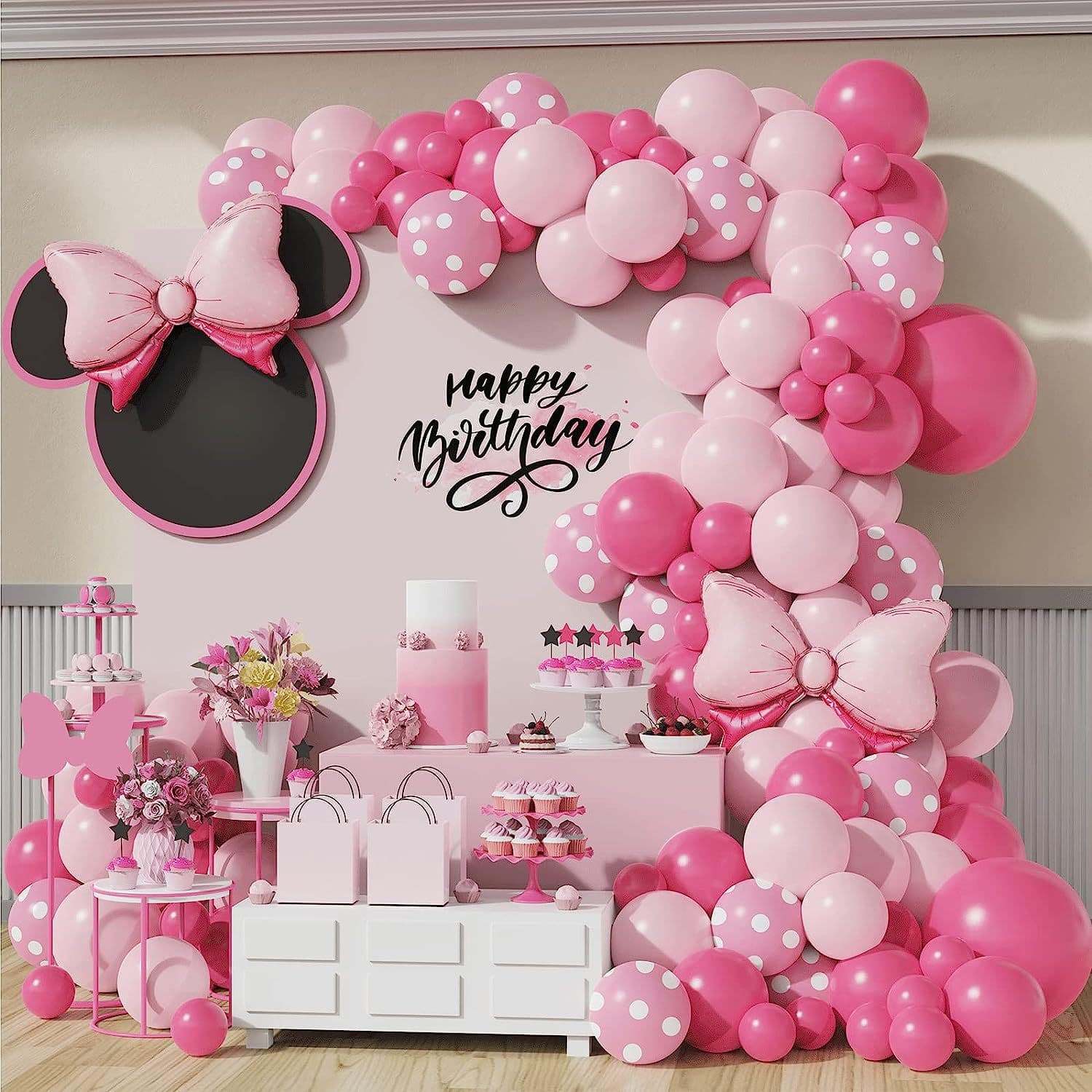 Amazon Minnie Mickey Pink Balloon Chain Set Arch Proposal Birthday Party Decoration Balloons