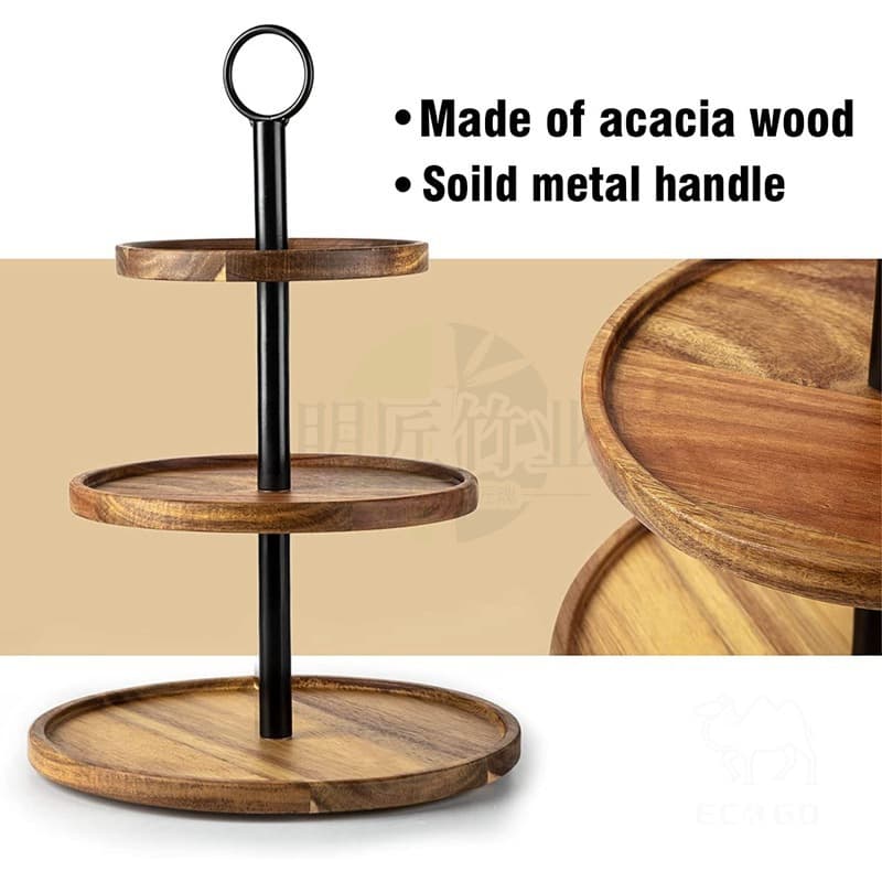 Acacia Wood Round Tray 3-Tier Shelf, Wedding Dessert Table Decoration Cake Display Stand, Coffee Cup Holder